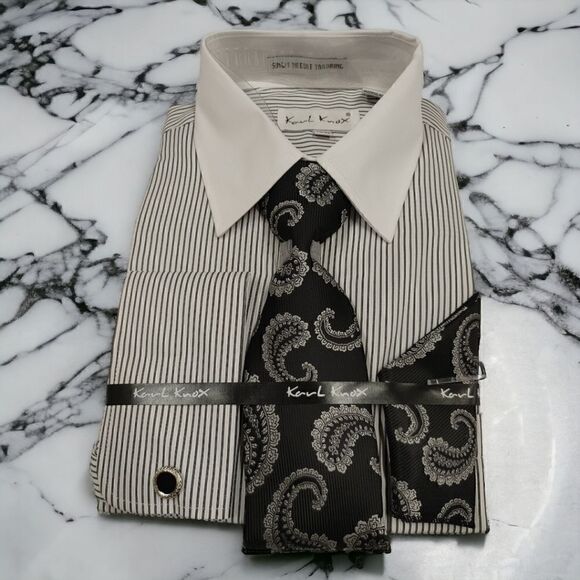 MEN'S KARL KNOX BLACK- WHITE VERTICAL STRIPE COMBO SET. SX4499. - Picture 1 of 5